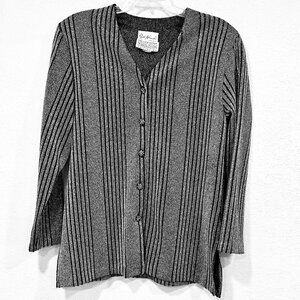 Saks Fifth Avenue Women's Black and Gray Striped Cardigan